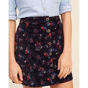 Hollister Navy Velvet Pink Floral Button Front Mini Skirt…